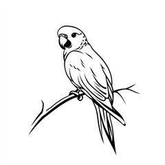 Fototapeta premium Simple black and white line drawing of a parrot perched on a branch