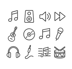 Obraz premium Line Art Collection of Music Symbols and Audio Equipment Icons