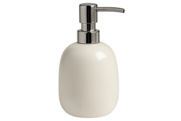 White ceramic soap dispenser with chrome pump on transparent background