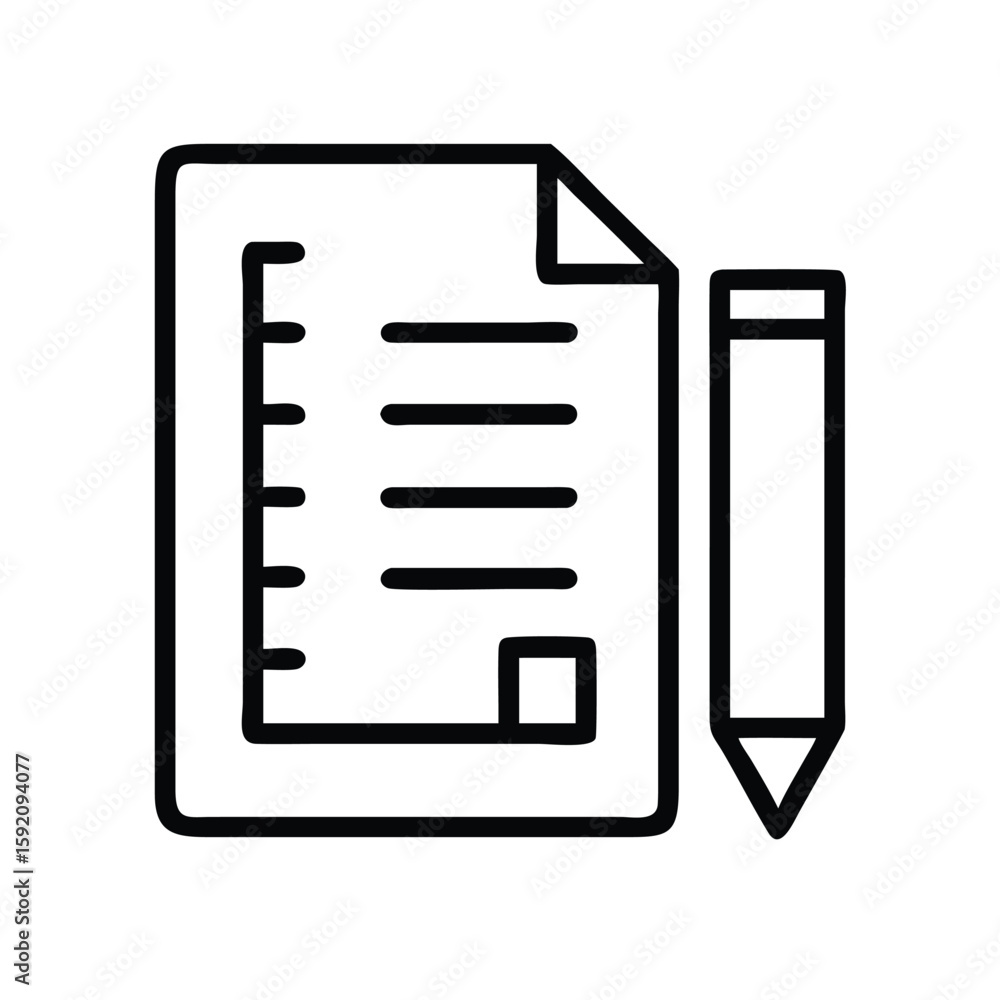 Fototapete document with pencil icon vector illustration for note taking writing and editing paper and office w