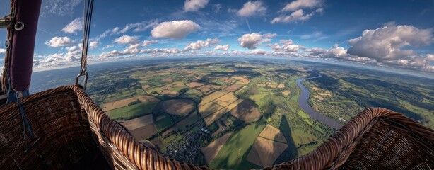 Fototapeta premium Panoramic view from a hot air balloon basket