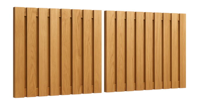 Fence panels for a private house, crafted from solid wood with a natural finish, providing a rustic and warm appearance.