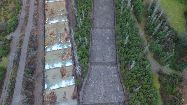 Aerial drone view of the river in the Ar&aacute;s Ravine in Biescas, Alto Gallego region, Huesca, Aragon, Spain, Europe.