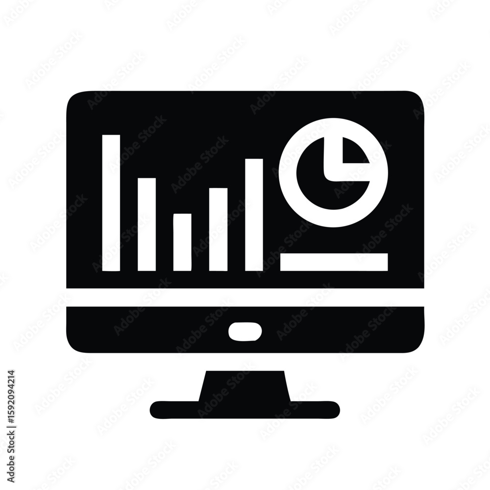 Poster monitor displaying business analytics data charts and graphs for performance analysis and report ove