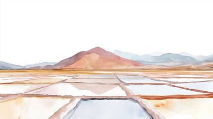 Salinas Grandes - Salt flats in Jujuy. Salinas Grandes - Salt flats in Jujuy hand drawn watercolor illustration