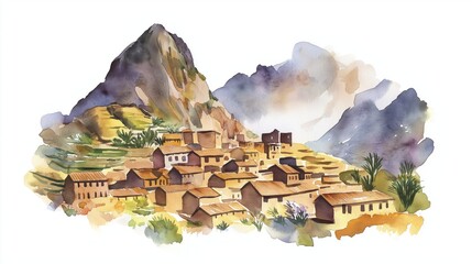 Sacred Valley. Sacred Valley hand drawn watercolor illustration