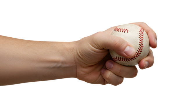 Hand Holding a Baseball Isolated on White Ready for Throwing