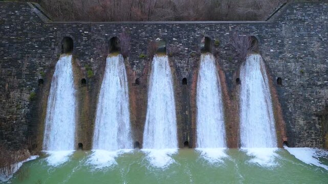 Aerial drone view of the river in the Ar&aacute;s Ravine in Biescas, Alto Gallego region, Huesca, Aragon, Spain, Europe.
