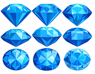 Flat Vector Blue Diamond Icons in Assorted Shapes, Transparent Background png