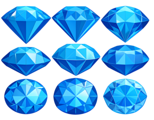 Flat Vector Blue Diamond Icons in Assorted Shapes, Transparent Background png