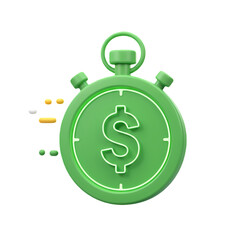 A green stopwatch icon with a dollar sign, symbolizing the concept of time and money.