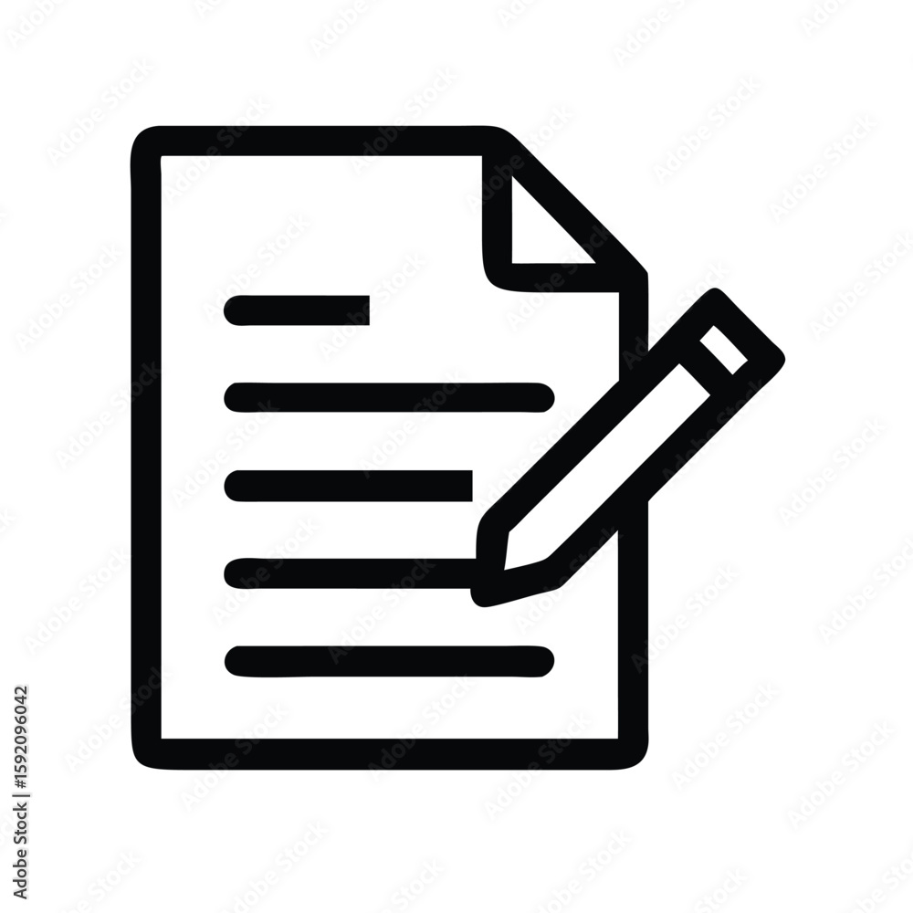Poster document writing icon vector, paper and pen for text editing, creating content and notes, outline st