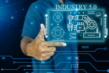 Industry 5.0 Concept with AI and Automation various technological icons representing including artificial intelligence