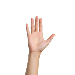 Hand Raising Up Against a White Background Showing Five Fingers