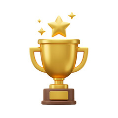 Golden trophy with stars, symbolizing victory and achievement, isolated on white.