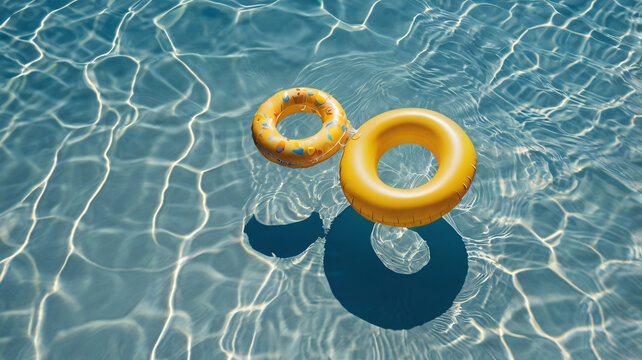  Sunlight reflecting on pool water with floating inflatable ring