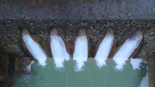 Aerial drone view of the river in the Ar&aacute;s Ravine in Biescas, Alto Gallego region, Huesca, Aragon, Spain, Europe.