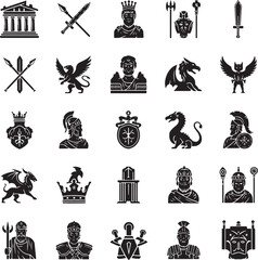 Fototapeta premium Black Silhouette of a King with Crown and Beard Medieval Style.