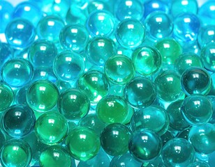 Close-up of vibrant teal and turquoise orbs
