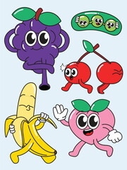 Adorable Cartoon Fruit Veggie Character Set