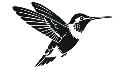 Fototapeta premium Minimalist black and white hummingbird illustration in flight