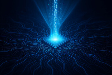 Glowing Quantum AI Chip with Neural Data Streams and Futuristic Tech Connections