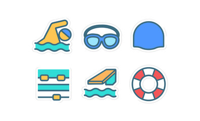Colorful swimming gear icons collection in flat design style