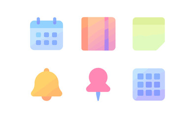 Minimalist gradient icon set featuring calendar, notes, and alerts