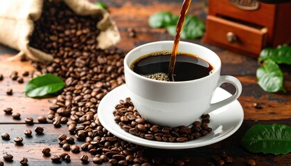 Fototapeta premium Freshly brewed coffee in a white cup