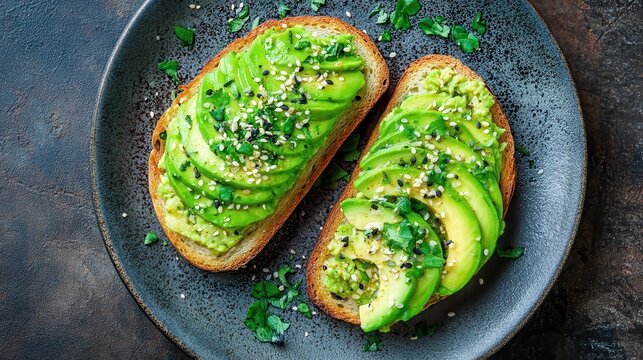TOP VIEW top view smashed avo on toast.