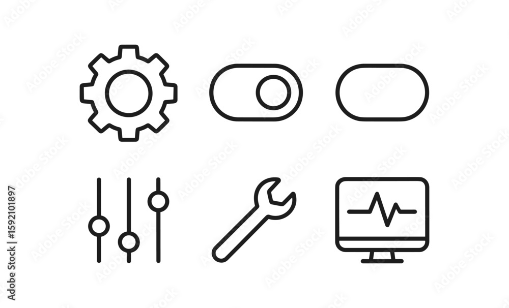 Poster minimalist outline icons for settings and tools interface