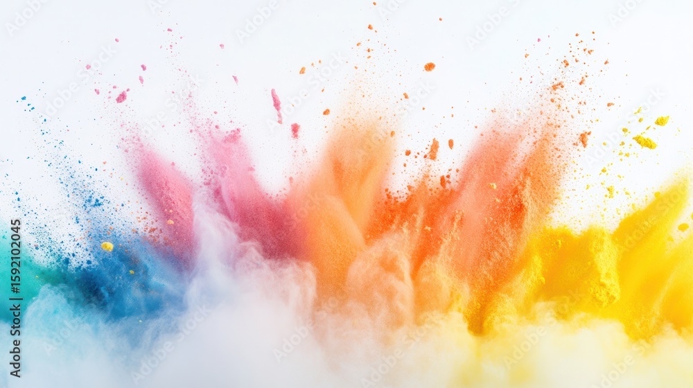 Poster rainbow powder explosion: a vibrant explosion of multicolored powder creates a dynamic and artistic 