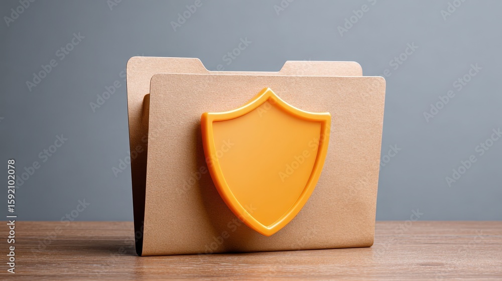 Poster a file folder with a protective shield icon, symbolizing security and organization in digital or phy