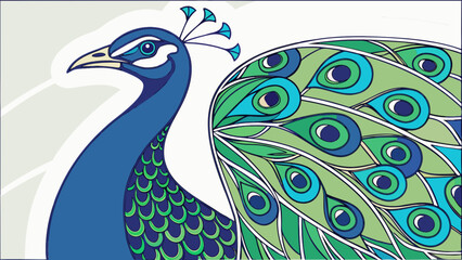 Elegant peacock illustration with detailed feather design for graphic projects and backgrounds use vector art