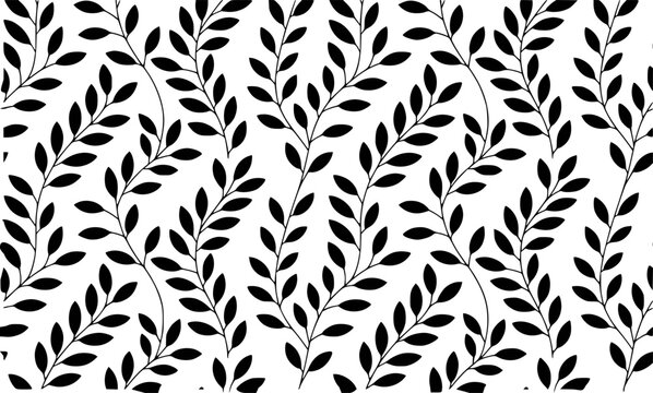Elegant black and white seamless floral pattern with leafy branches