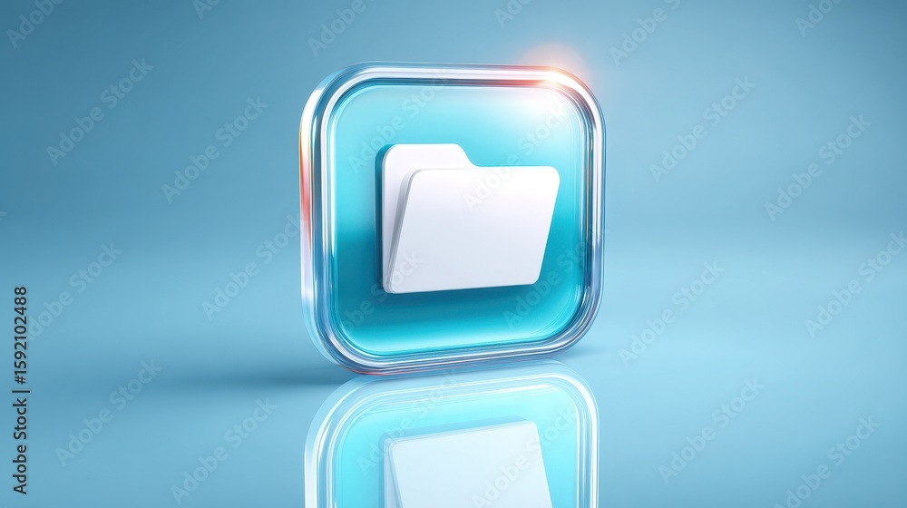 Aufkleber 3d folder icon on a reflective surface with a blue background, symbolizing digital organization and 