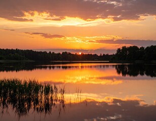 Fototapeta premium Serene sunset over a tranquil lake (3)