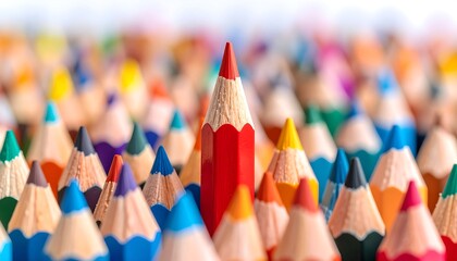 Red pencil stands out amidst colorful pencils