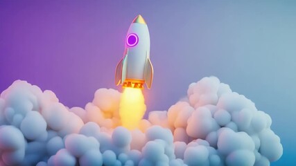 Cartoon rocket launching through stylized clouds - Powered by Adobe