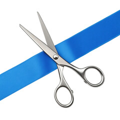 scissors and blue ribbon isolated on white png