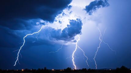 Dramatic Lightning Strike: A breathtaking display of nature's power, featuring vibrant lightning bolts illuminating a dark, stormy sky.