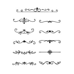 Obraz premium Decorative simple divider. Text dividers retro minimal line separators, Vector isolated geometric wedding card heart separator elements set. Text dividers. . Hand drawn vector illustration. 