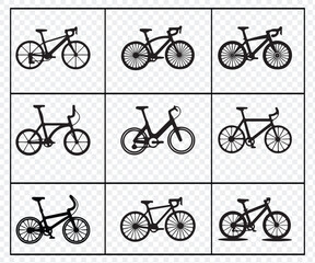 Silhouette bicycle icon bundle isolated on a white background, Editable Vector Bicycle Silhouette Icons on White Background. Clean and Simple Bicycle Icon Set Silhouette bicycle icon bundle isolated