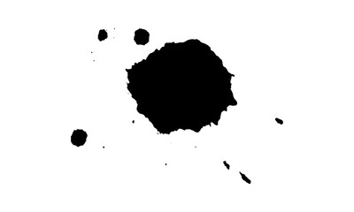 Black ink blot isolated on transparent background creates a splatter effect