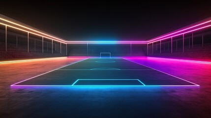 Neon Soccer Field, Night, Stadium, Futuristic, Game, Abstract, Design, Background