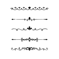 Fototapeta premium Decorative simple divider. Text dividers retro minimal line separators, Vector isolated geometric wedding card heart separator elements set. Text dividers. . Hand drawn vector illustration. 