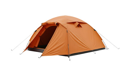 Orange camping tent isolated on black background