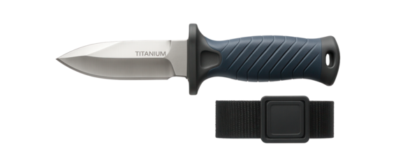 Rust-resistant dive knife with a titanium-coated blade and Velcro strap for cold water diving