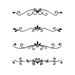 Decorative simple divider. Text dividers retro minimal line separators,  Vector isolated geometric wedding card heart separator elements set. Text dividers. . Hand drawn vector illustration. 
