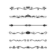 Decorative simple divider. Text dividers retro minimal line separators,  Vector isolated geometric wedding card heart separator elements set. Text dividers. . Hand drawn vector illustration. 
